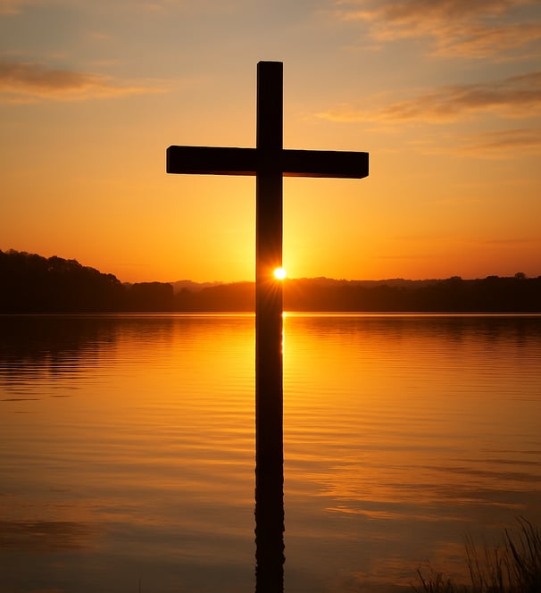 a cross - shaped cross on a lake