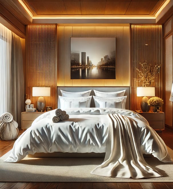 a bedroom with a bed and a chair