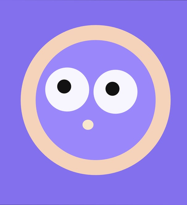 a purple and yellow smiley face with eyes and eyes closed