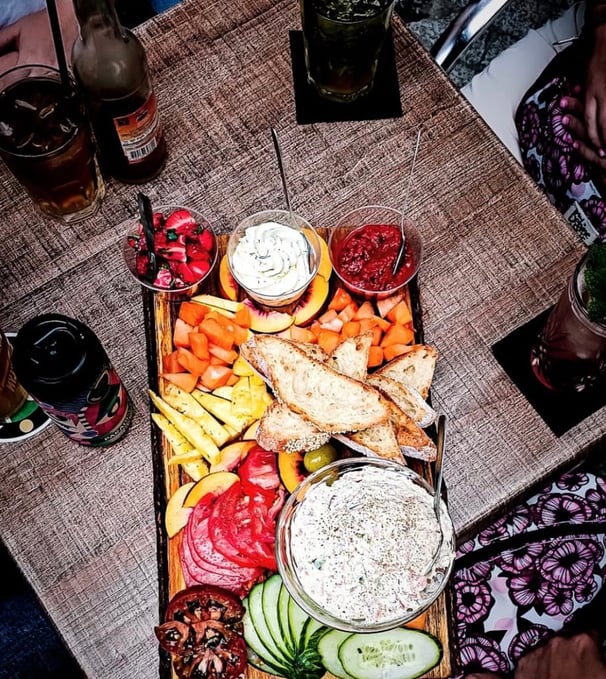 a tray of food on a table with a tray of food
