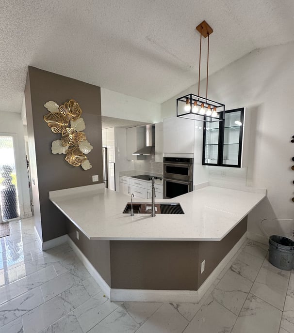 Luxury kitchen transformation with built-in oven, new countertops, and modern backsplash — remodelin