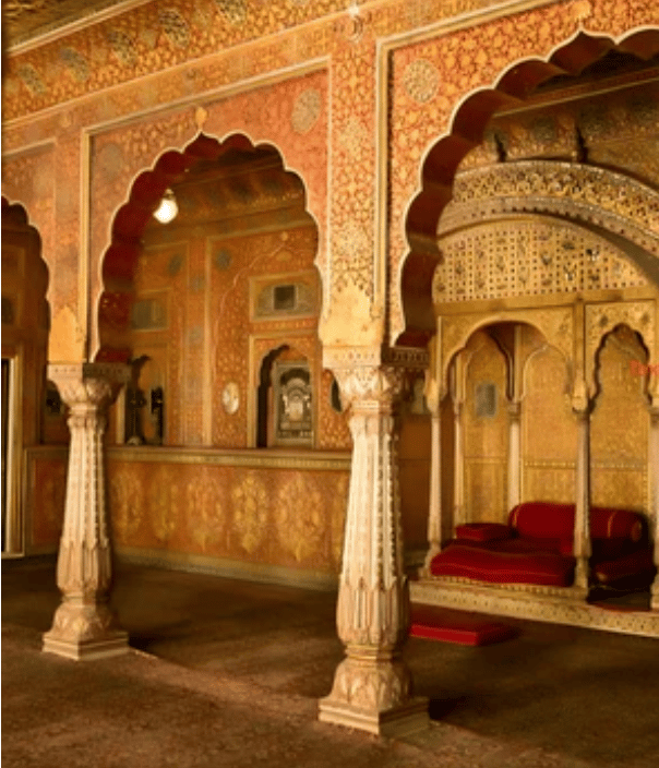 Wall decorated with gold embossed usta art