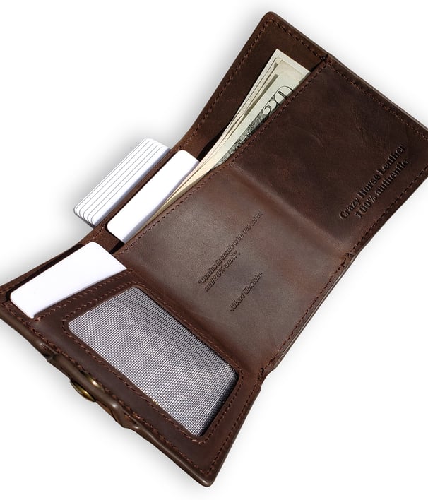 a wallet with a credit card and a credit card