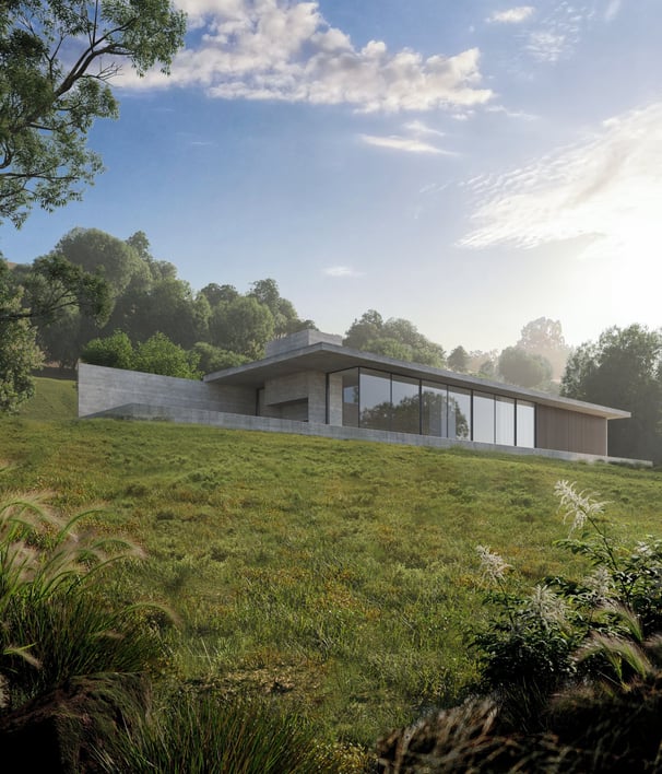 Arquitectura Moderna en el medio de la naturaleza. Cemento y vidrio