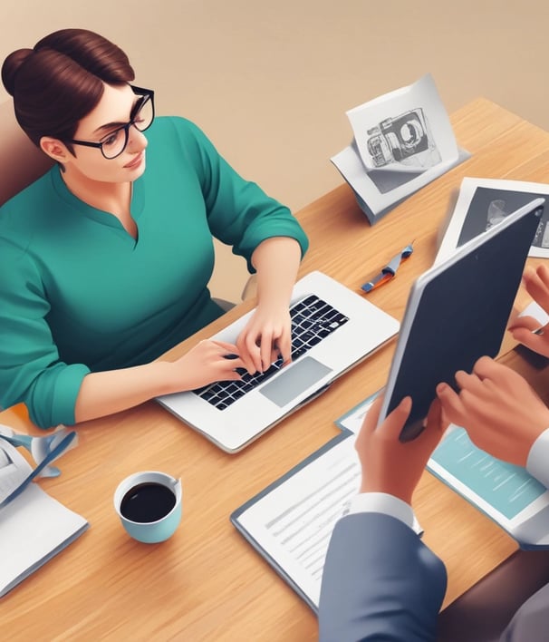 A blue sign with gold letters in both a local language and English, advertising a foreign language specialized school. The sign is situated outside a building surrounded by trees and lit by natural sunlight.