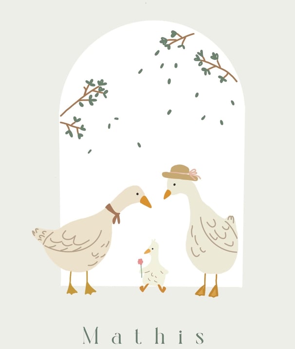 a couple of ducks in a field with a tree in the background