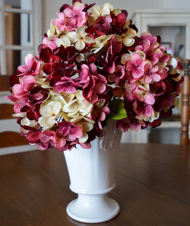 pink purple and cream faux hydrangea flowers