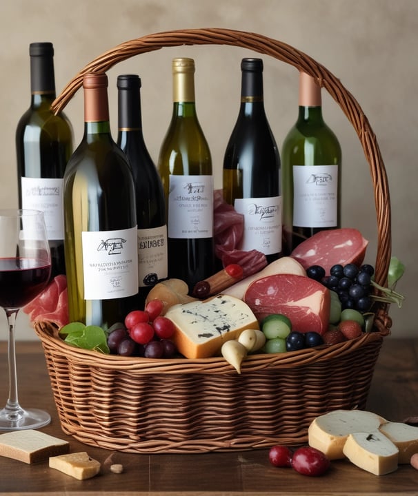 A charcuterie board adorned with a variety of foods, including slices of cheese, cured meats, crackers, strawberries, blueberries, cucumber slices, nuts, a small bowl of creamy dip, and sprigs of rosemary for garnish.