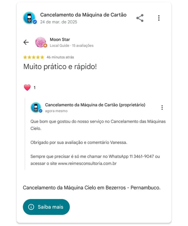 Cancelamento da Maquina Cielo em Bezerros Pernambuco