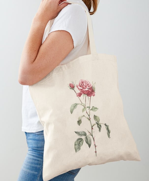 totebag avec la fleur de naissance de juin : la rose