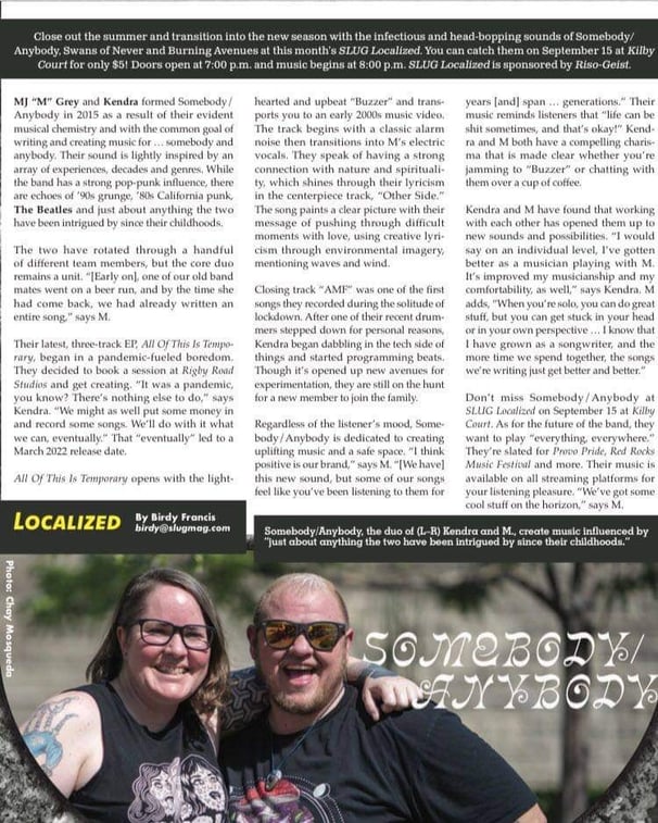 Localized article about Somebody/Anybody, SLUG Mag