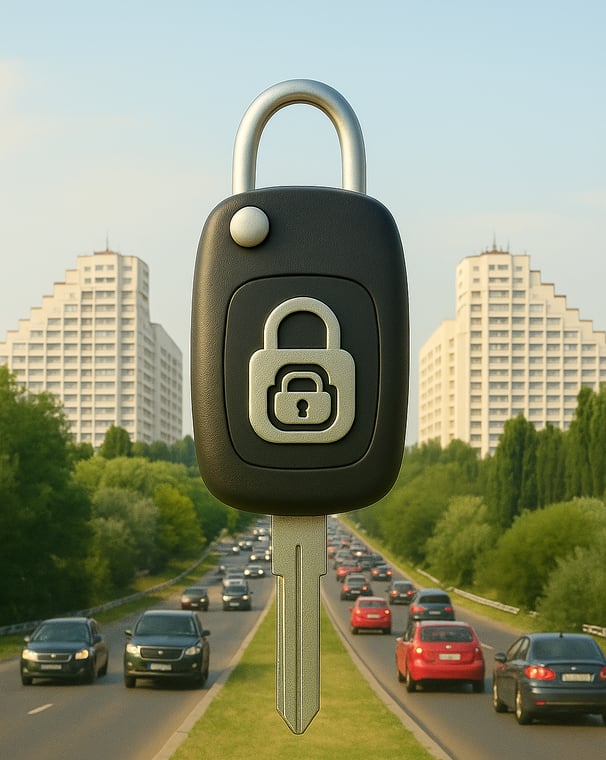 Programare chei auto în Chișinău și în toată Moldova, simbolizată prin drum aglomerat