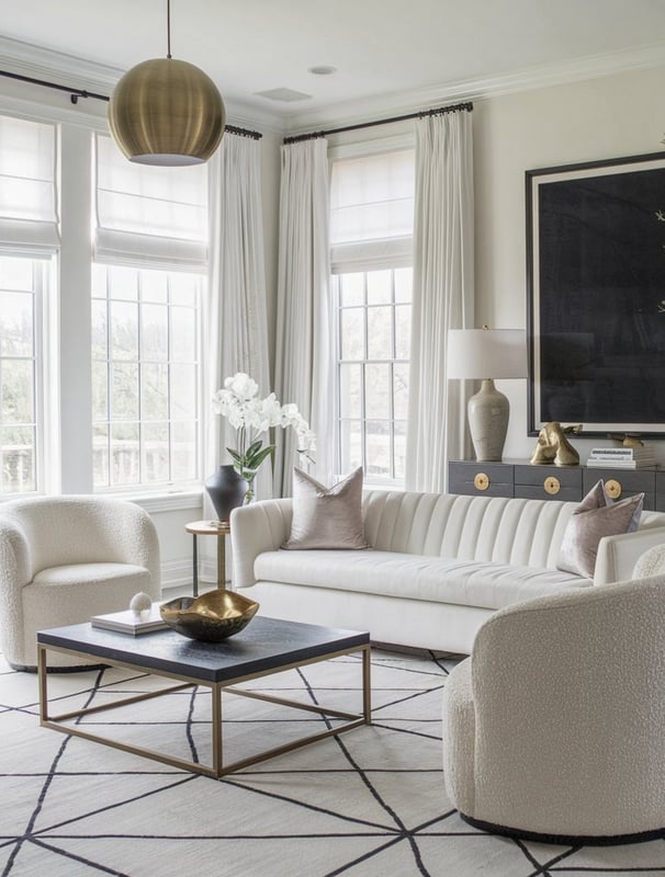 a living room with a couch and a table