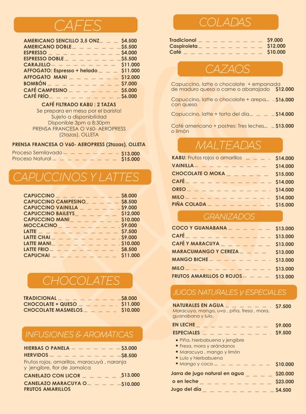 Cafes y mateadas Menú Kabú Café Restaurante
