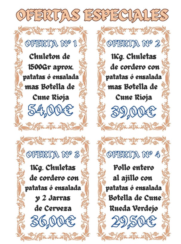 a menu of a restaurant with a menu for a special event