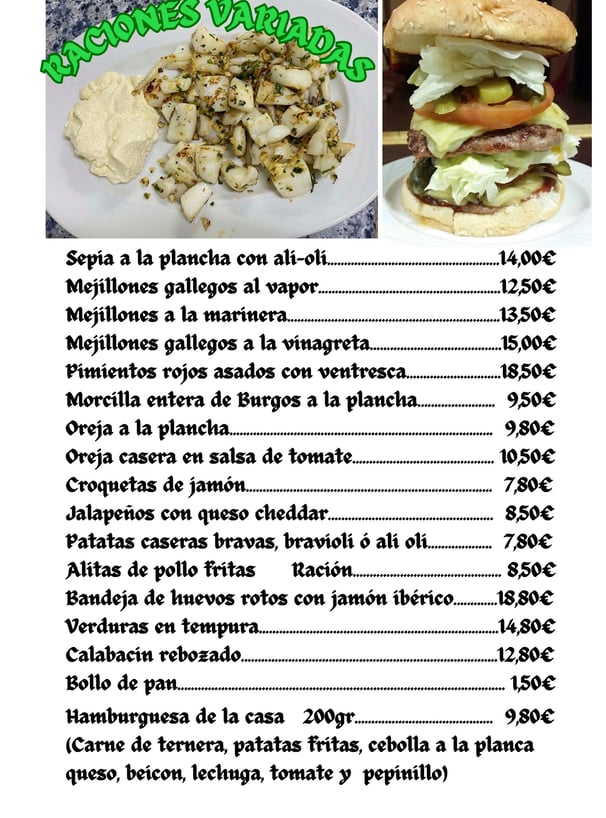a menu listing of a restaurant in a restaurant