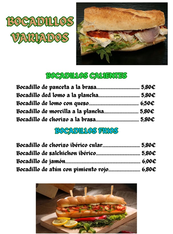 a menu of a sandwich with a sandwich on it