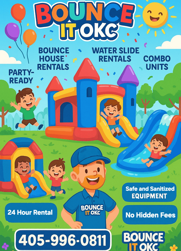 Children enjoying bounce house rentals in Oklahoma City backyard event
