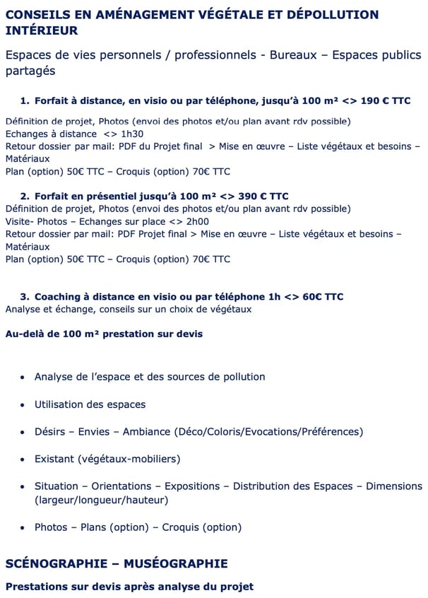 tarif art du design végatal