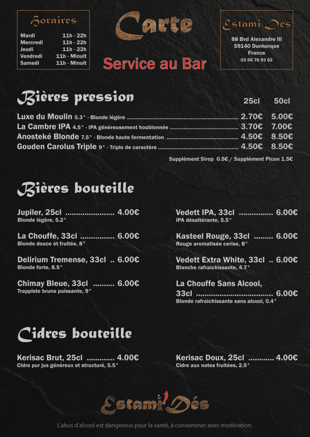 carte du bar a jeux