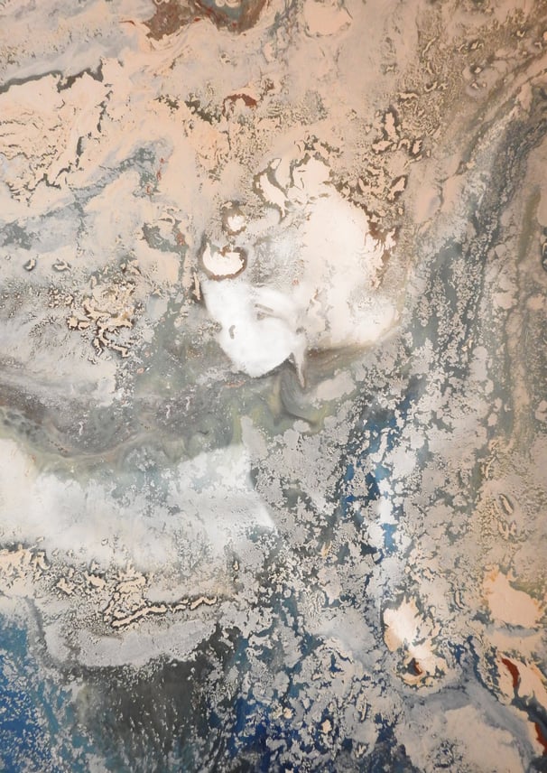Girl in Wave is a 6-foot by 4-foot encaustic resin mixed media painting.