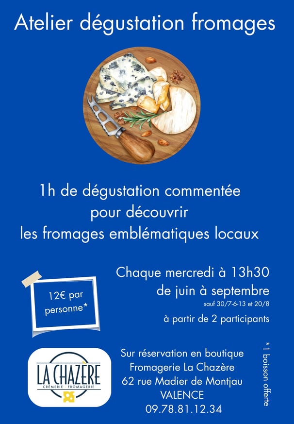 Atelier dégustation de fromage chaque mercredi à 13h30 de juin à septembre en coeur de ville