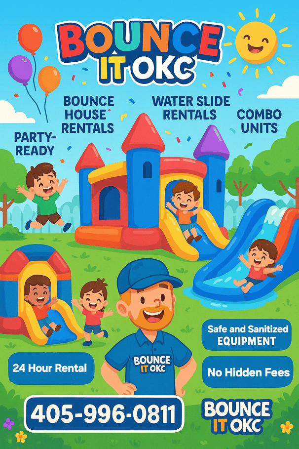 Children enjoying bounce house rentals in Oklahoma City backyard event