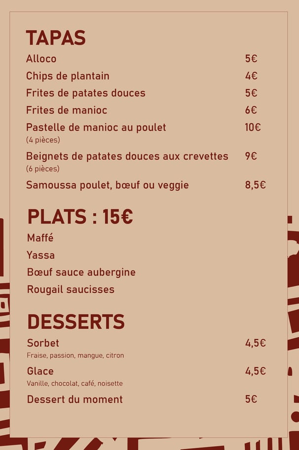 CARTE SAWA AFRICAN FOOD