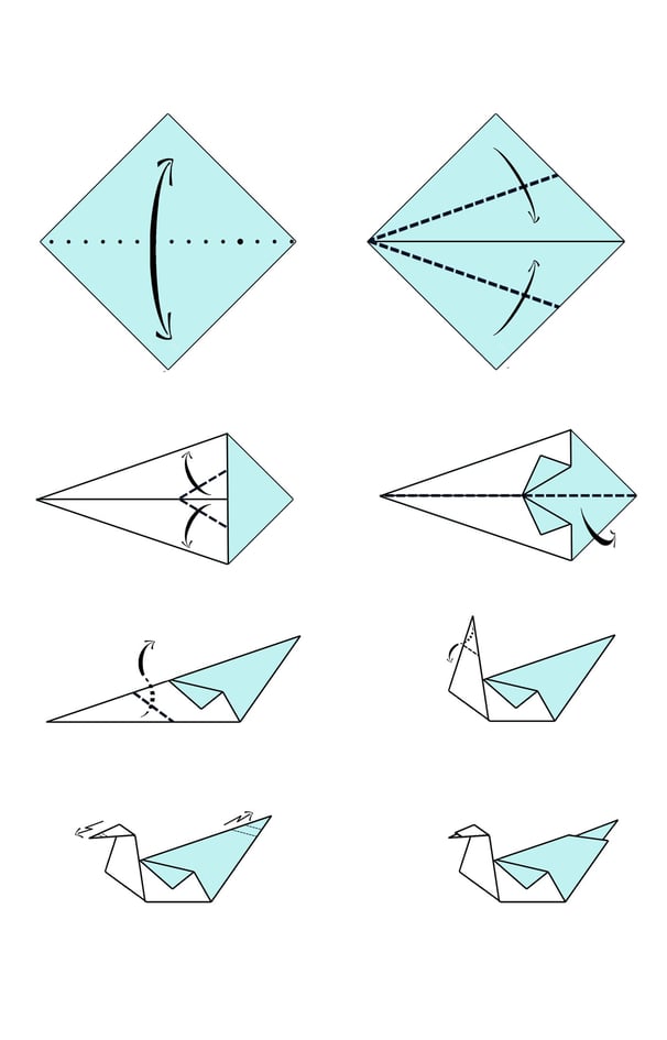 Istruzioni per creare un cigno di origami con la carta