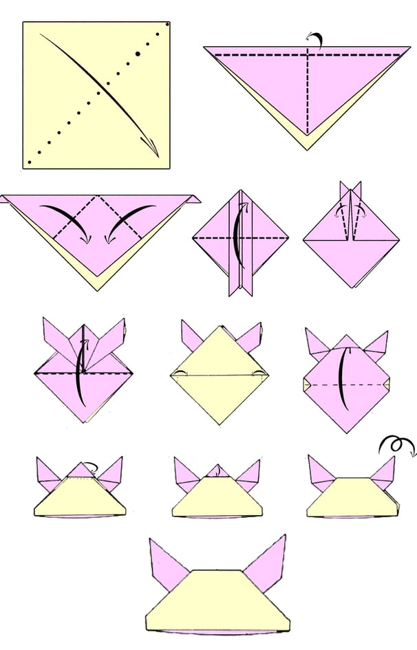 Istruzioni per creare una cuffia da leprotto di origami con la carta