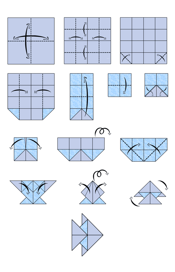 istruzioni per un origami a forma di pesce