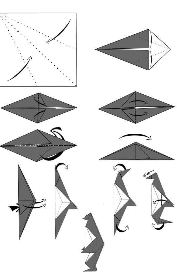 Istruzioni per creare un pinguino di origami con la carta