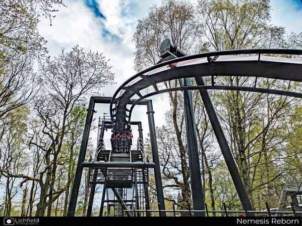 Nemesis Reborn Lift Hill with riders