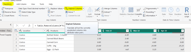 transpose unpivot table in power bi