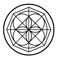 a black and white circular object with a flower
