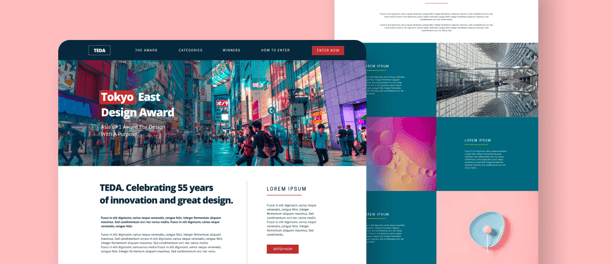 presentation of a website page design with a pink background