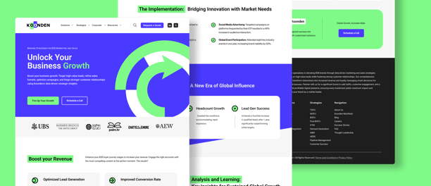 a website page with a green background and a green arrow