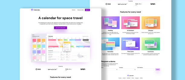a website page with a calendar page layout