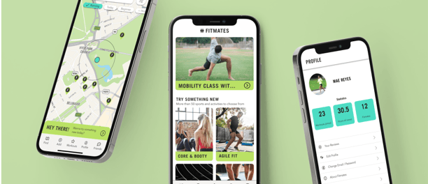 three iphones displaying a sports app design 
