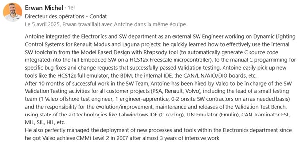 Feedback from my Technical Leader during my first year in VALEO