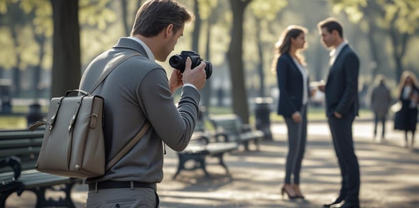 one person taking photo from dslr to a couple