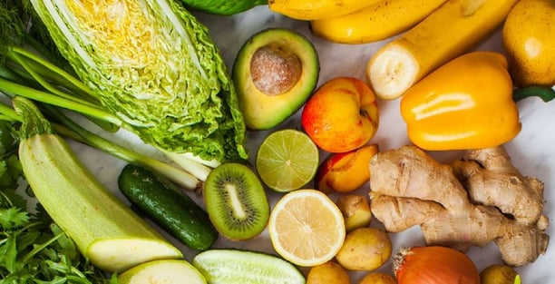 a variety of fruits and vegetables are shown here