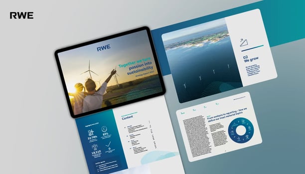 Mockup, RWE, Nachhaltigkeitsbericht 2022, Grafiken und Design