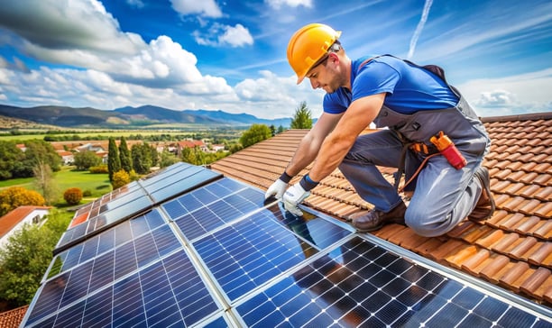 Solpalux Mitarbeiter installiert Solar Panele