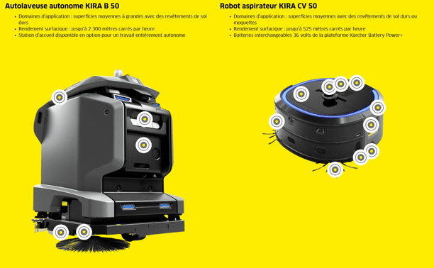 Autolaveuse autonome KIRA B 50 et Robot aspirateur KIRA CV 50