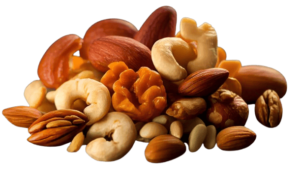 a pile of nuts and nuts on a table