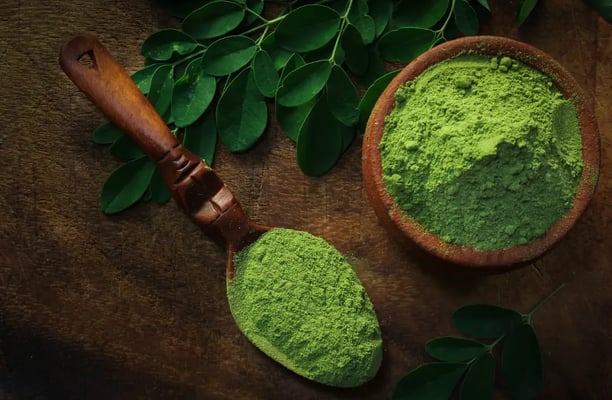 green powdered moringa powder