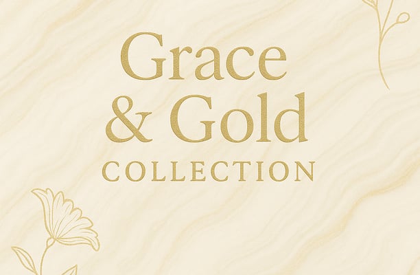 an image with a gold and white background with the text Grace & Gold Collection