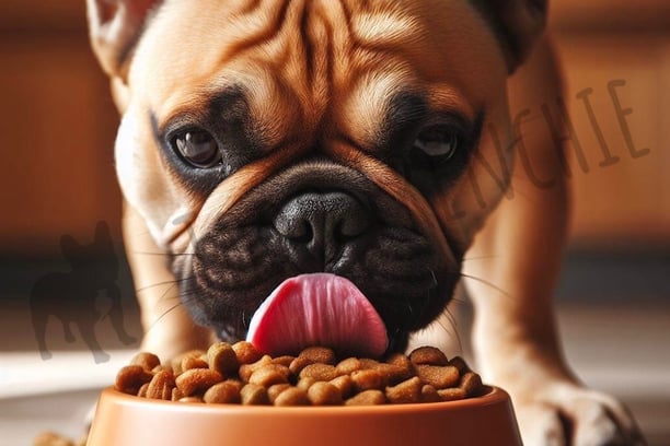 Bulldog Frances Blue Fawn comiendo