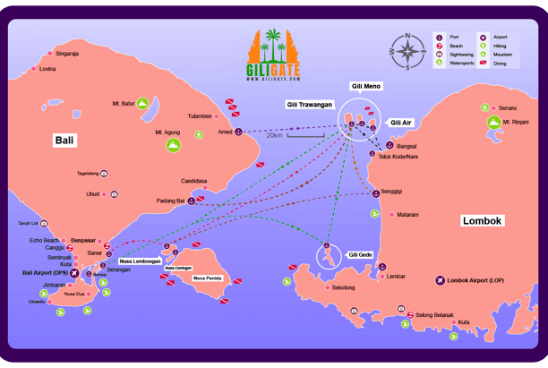 bali gili lombok route map